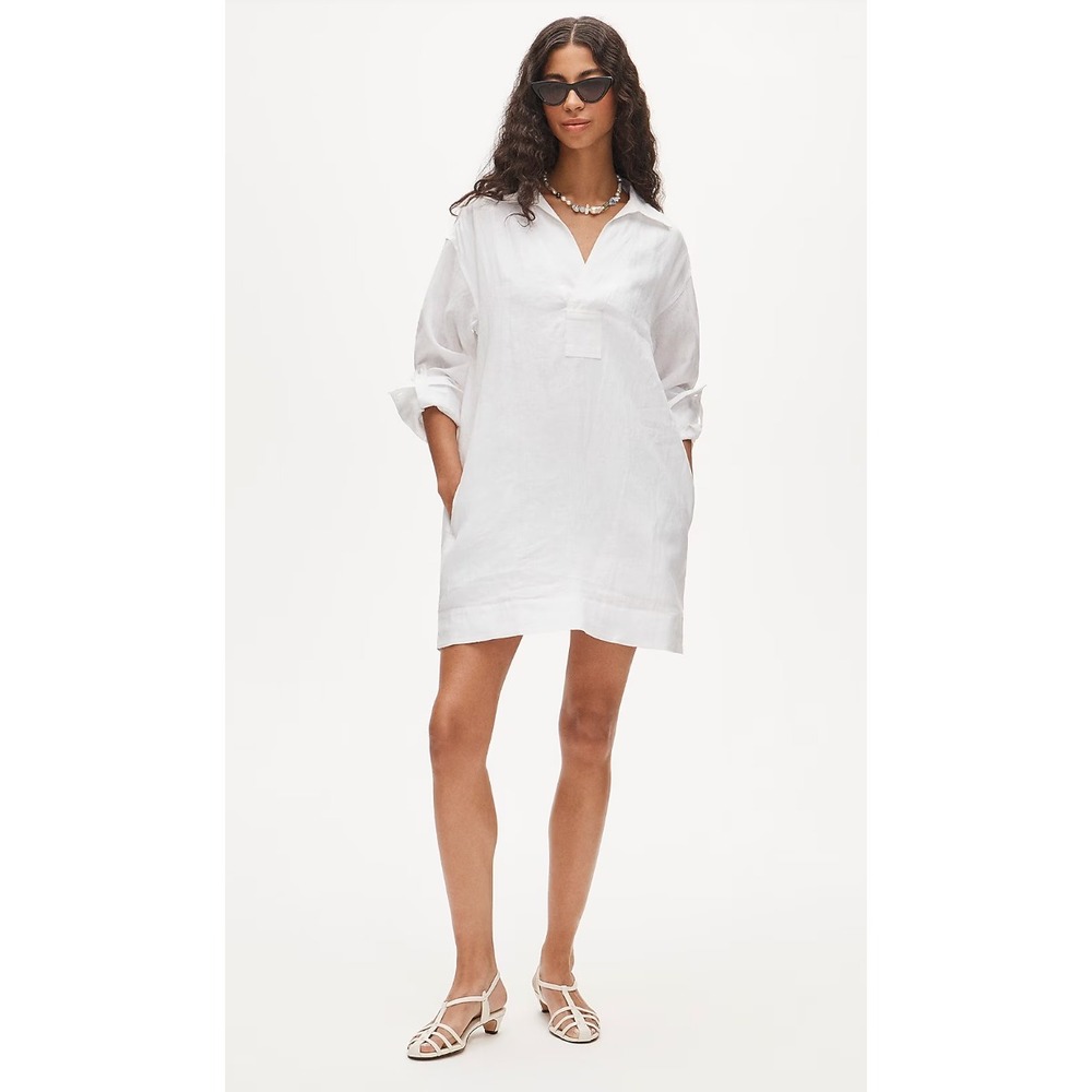 J.Crew | NWT V-Neck Popover Linen Mini Dress White Resort | Sz XS